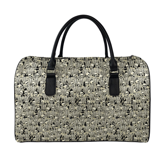 Scary Skeleton Pattern Print Leather Duffle Bag