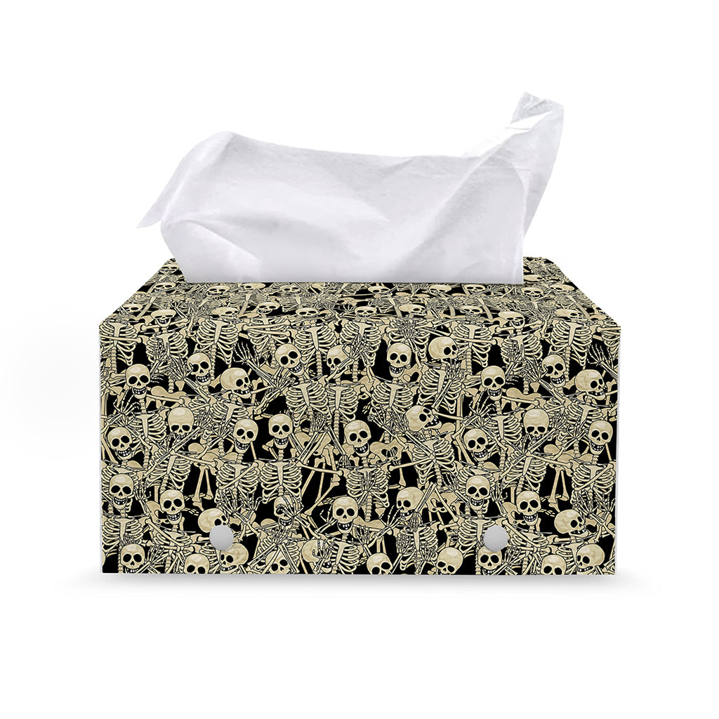 Scary Skeleton Pattern Print Leather Tissue Box Cover