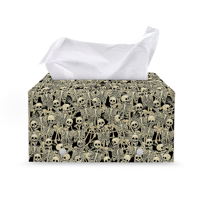 Scary Skeleton Pattern Print Leather Tissue Box Cover