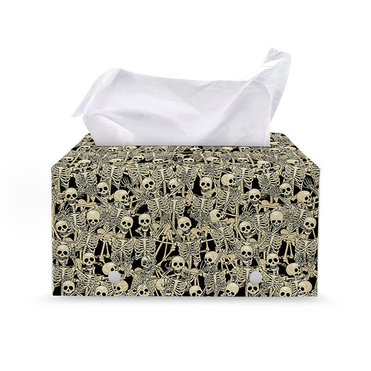 Scary Skeleton Pattern Print Leather Tissue Box Cover