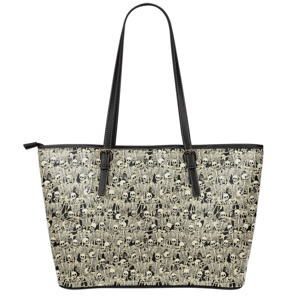 Scary Skeleton Pattern Print Leather Tote Bag