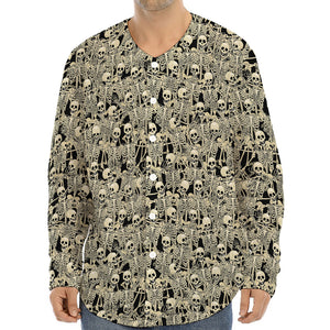 Scary Skeleton Pattern Print Long Sleeve Baseball Jersey