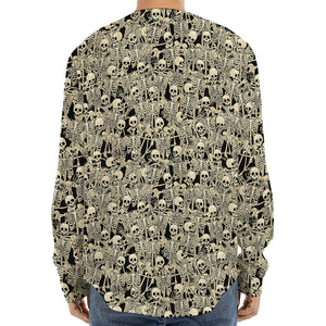 Scary Skeleton Pattern Print Long Sleeve Baseball Jersey