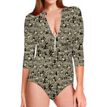 Scary Skeleton Pattern Print Long Sleeve Swimsuit