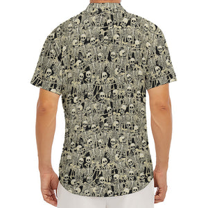 Scary Skeleton Pattern Print Men's Deep V-Neck Shirt