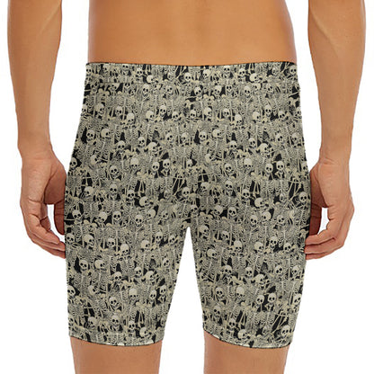 Scary Skeleton Pattern Print Men's Long Boxer Briefs