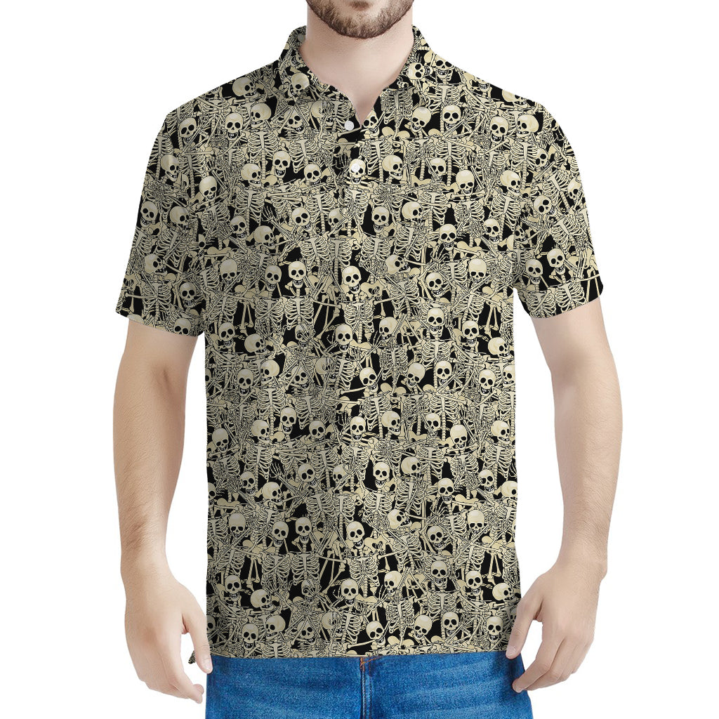 Scary Skeleton Pattern Print Men's Polo Shirt