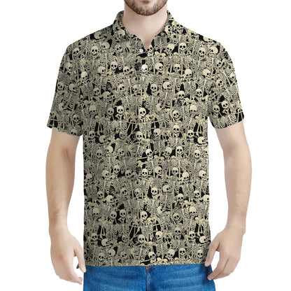 Scary Skeleton Pattern Print Men's Polo Shirt