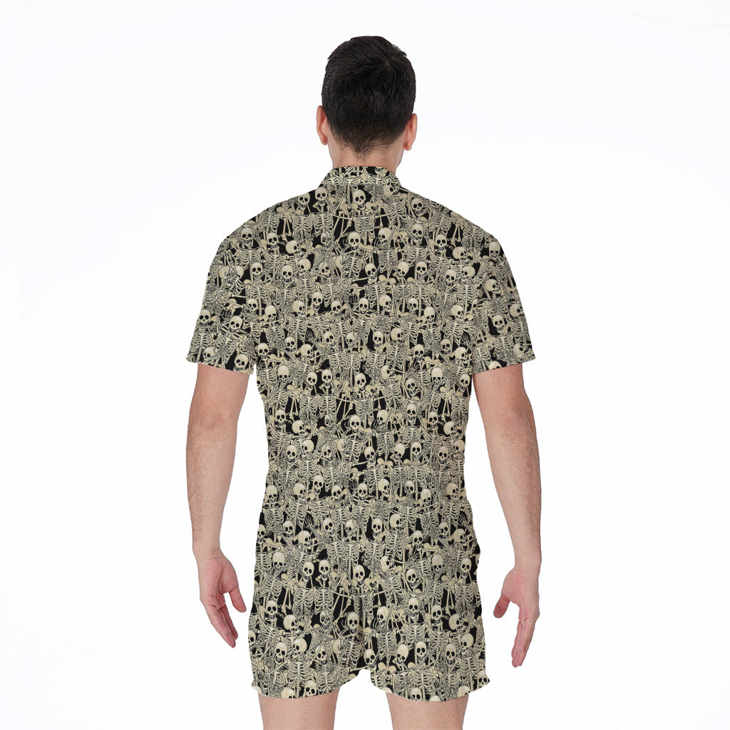 Scary Skeleton Pattern Print Men's Rompers