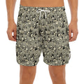 Scary Skeleton Pattern Print Men's Split Running Shorts