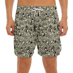 Scary Skeleton Pattern Print Men's Split Running Shorts