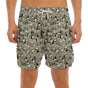 Scary Skeleton Pattern Print Men's Split Running Shorts