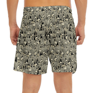 Scary Skeleton Pattern Print Men's Split Running Shorts