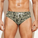 Scary Skeleton Pattern Print Men's Swim Briefs