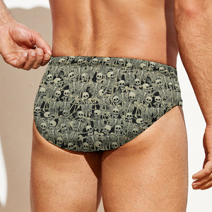 Scary Skeleton Pattern Print Men's Swim Briefs