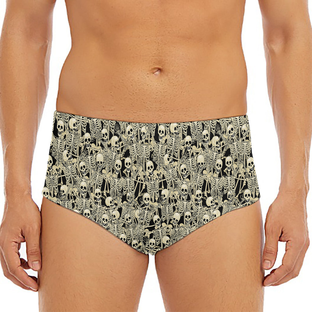 Scary Skeleton Pattern Print Men's Triangle Swim Briefs