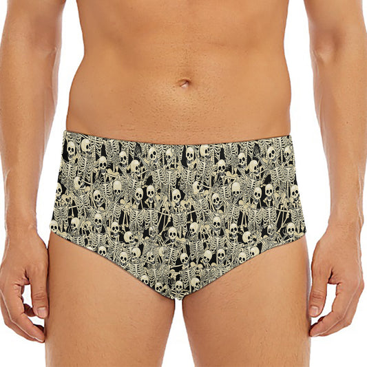 Scary Skeleton Pattern Print Men's Triangle Swim Briefs