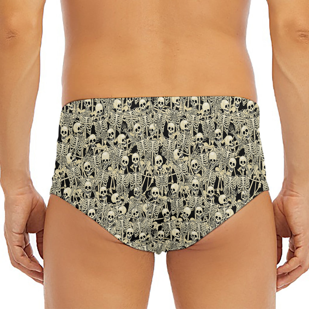 Scary Skeleton Pattern Print Men's Triangle Swim Briefs