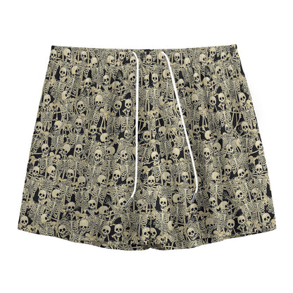 Scary Skeleton Pattern Print Mesh Shorts