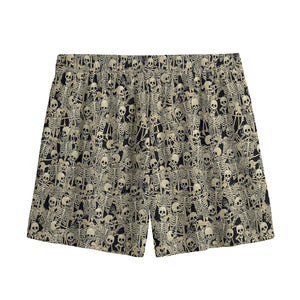 Scary Skeleton Pattern Print Mesh Shorts