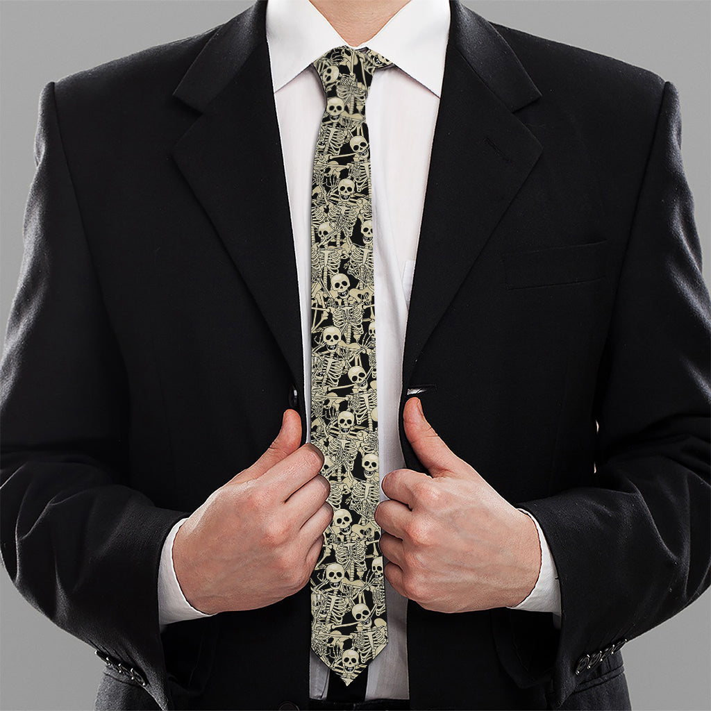 Scary Skeleton Pattern Print Necktie