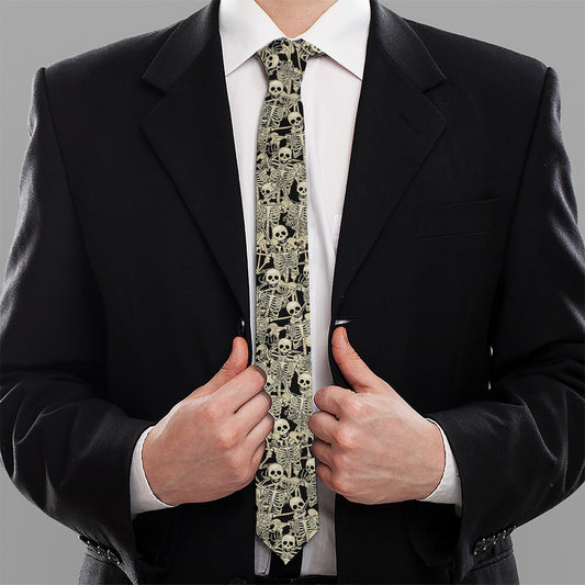 Scary Skeleton Pattern Print Necktie