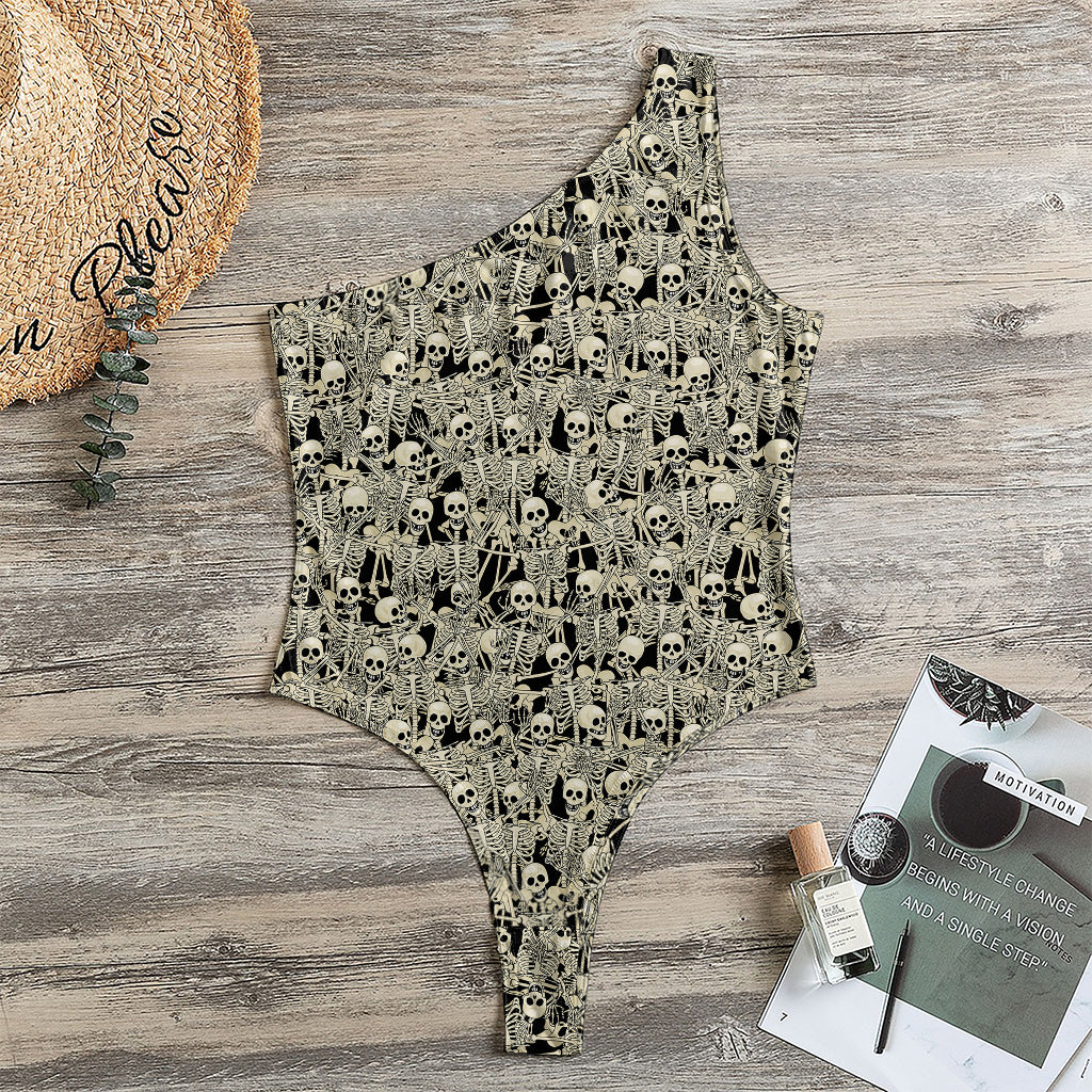 Scary Skeleton Pattern Print One Shoulder Bodysuit
