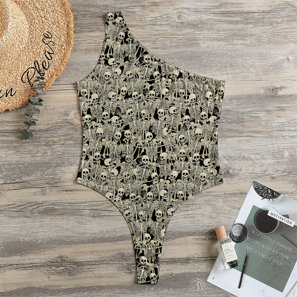Scary Skeleton Pattern Print One Shoulder Bodysuit