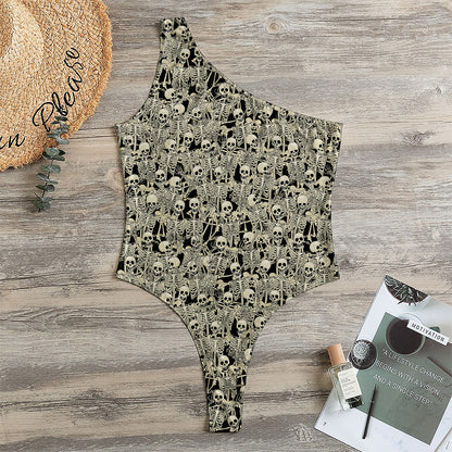 Scary Skeleton Pattern Print One Shoulder Bodysuit