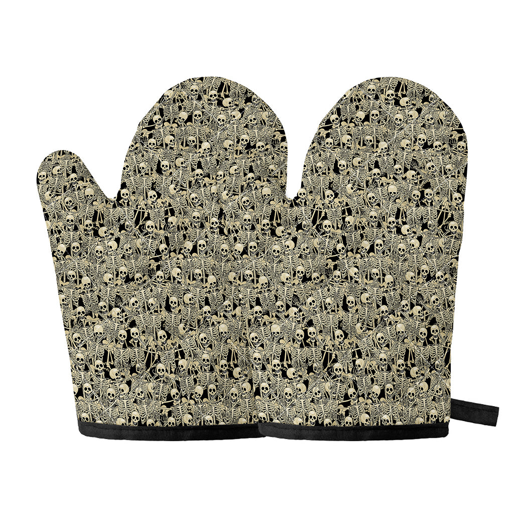 Scary Skeleton Pattern Print Oven Mitts