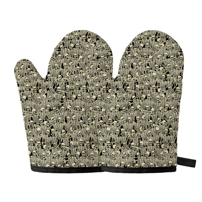 Scary Skeleton Pattern Print Oven Mitts