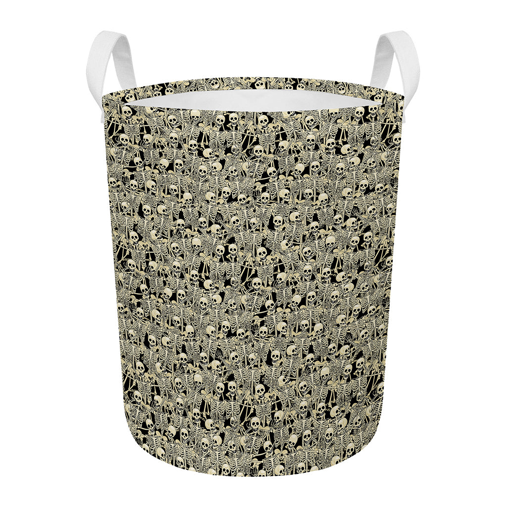 Scary Skeleton Pattern Print Round Laundry Basket