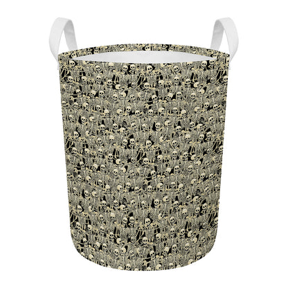 Scary Skeleton Pattern Print Round Laundry Basket