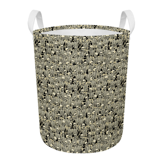 Scary Skeleton Pattern Print Round Laundry Basket