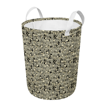 Scary Skeleton Pattern Print Round Laundry Basket