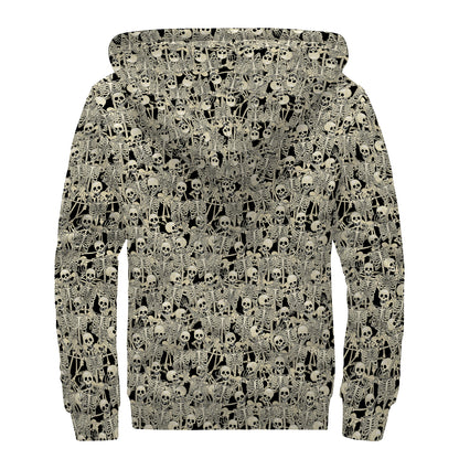 Scary Skeleton Pattern Print Sherpa Lined Zip Up Hoodie