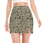 Scary Skeleton Pattern Print Side Slit Mini Skirt