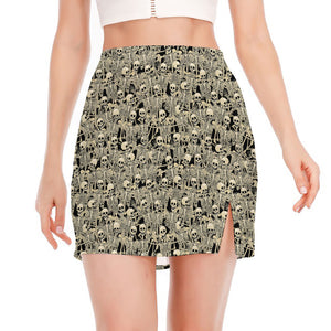 Scary Skeleton Pattern Print Side Slit Mini Skirt