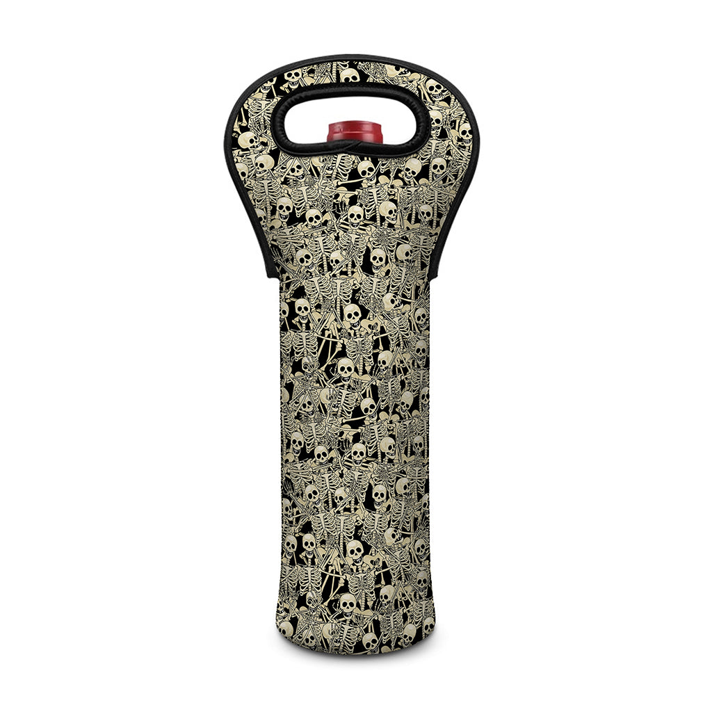 Scary Skeleton Pattern Print Single Neoprene Wine Tote