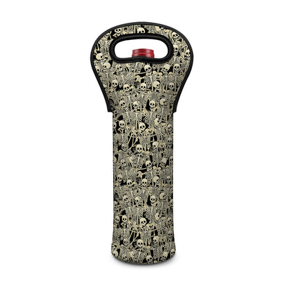 Scary Skeleton Pattern Print Single Neoprene Wine Tote