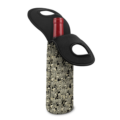 Scary Skeleton Pattern Print Single Neoprene Wine Tote