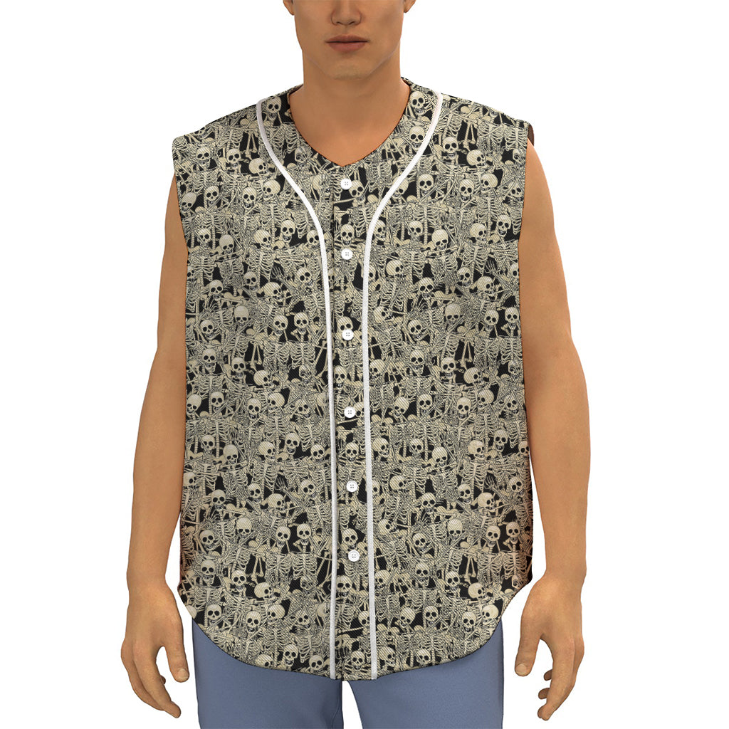 Scary Skeleton Pattern Print Sleeveless Baseball Jersey