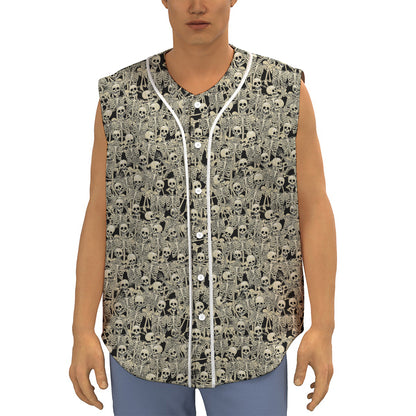 Scary Skeleton Pattern Print Sleeveless Baseball Jersey
