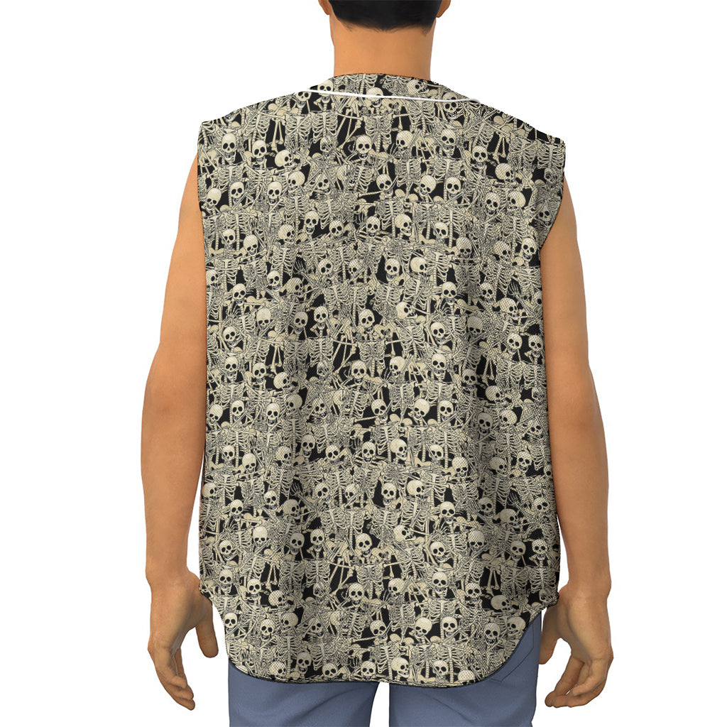 Scary Skeleton Pattern Print Sleeveless Baseball Jersey