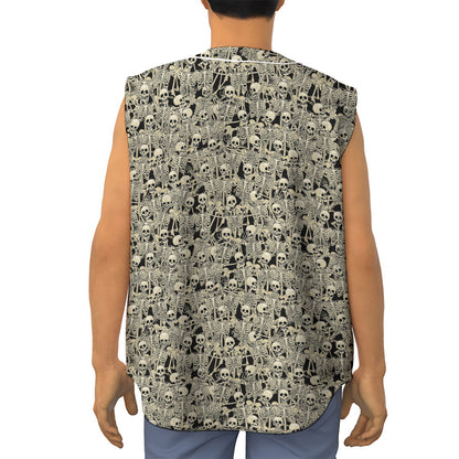 Scary Skeleton Pattern Print Sleeveless Baseball Jersey