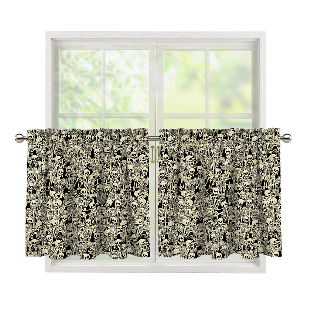 Scary Skeleton Pattern Print Tier Curtains