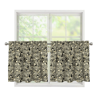 Scary Skeleton Pattern Print Tier Curtains
