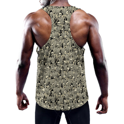 Scary Skeleton Pattern Print Training Tank Top