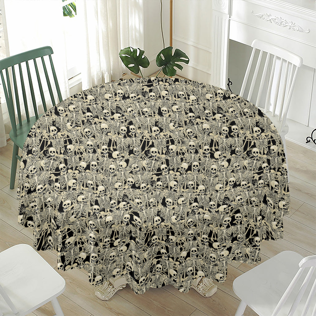 Scary Skeleton Pattern Print Waterproof Round Tablecloth
