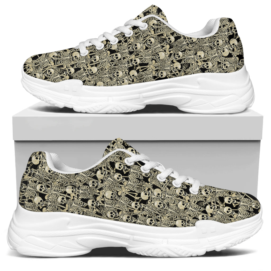 Scary Skeleton Pattern Print White Chunky Shoes